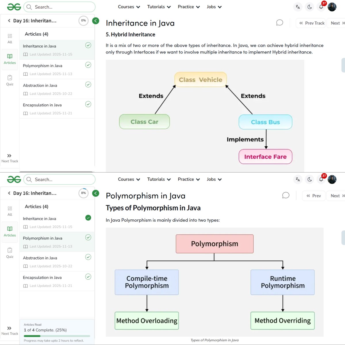 amanhaidry's tweet image. #Java from @geeksforgeeks 🚀
✅Inheritance
 → Single
 → Multilevel
 → Hierarchial
 → Multiple (Through Interface)
 → Hybrid
✅Polymorphism
 → Compile Time (Method Overloading)
 → Run Time (Method Overriding)
✅Abstraction
✅Encapsulation

#365DaysOfCode  #GeeksforGeeks
