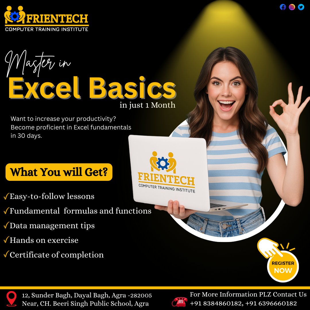 frientech2016's tweet image. Master Excel Basics in Just 1 Month!

Ready to boost your productivity and upgrade your skills?

📞 +91 8384860182 | +91 6396660182

👉 Register Now and take your career to the next level!

#ExcelTraining #computercourses #ExcelBasics #frientech