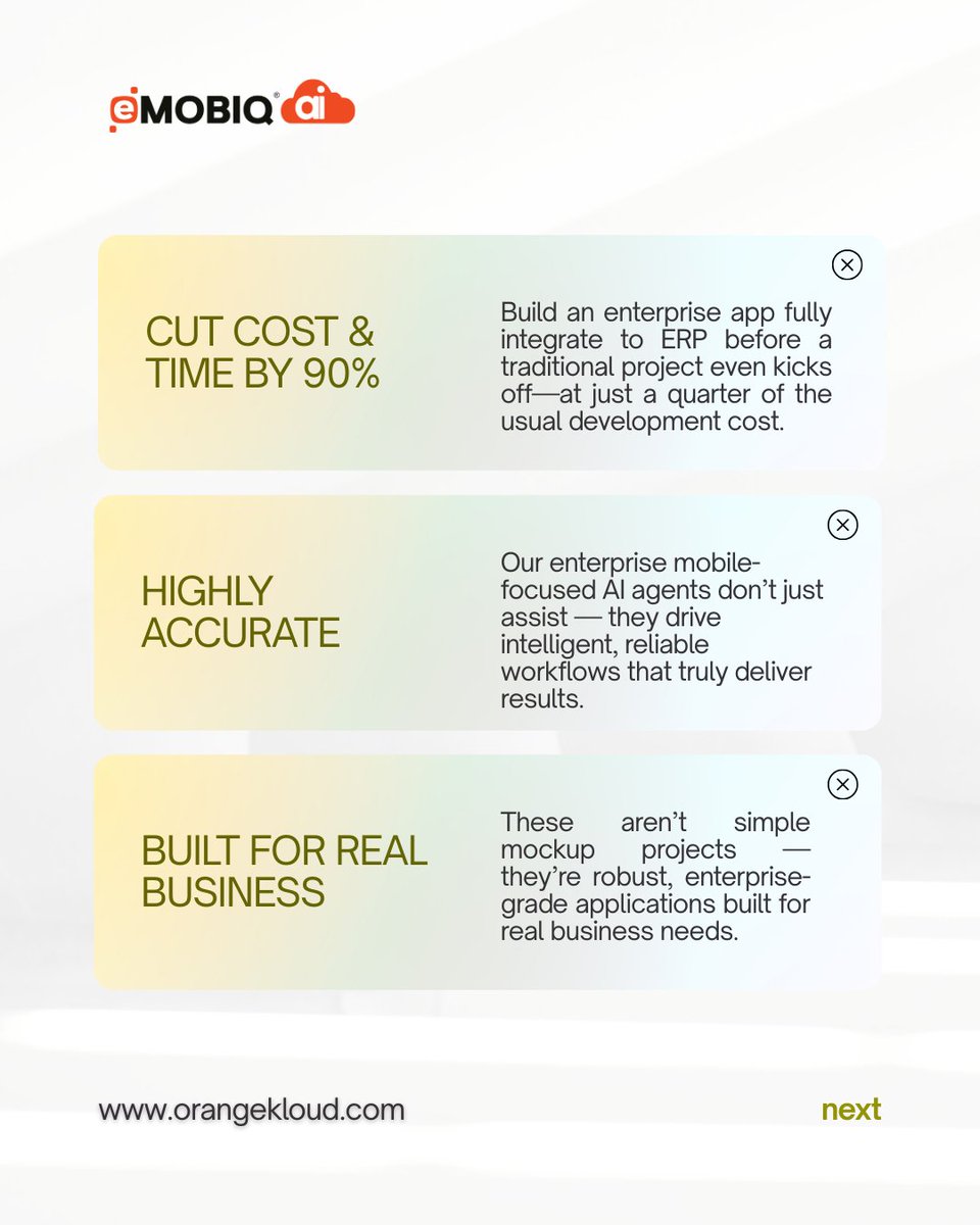 OrangekloudTech's tweet image. Use our Enterprise-trained Agentic AI to create intelligent, enterprise-grade applications, and leverage Vibe Coding to instantly turn ideas directly into clean code. Cut costs, simplify development, and deploy anywhere—all from one platform.  

#eMOBIQAI #OrangeKloud #NoCodeAI