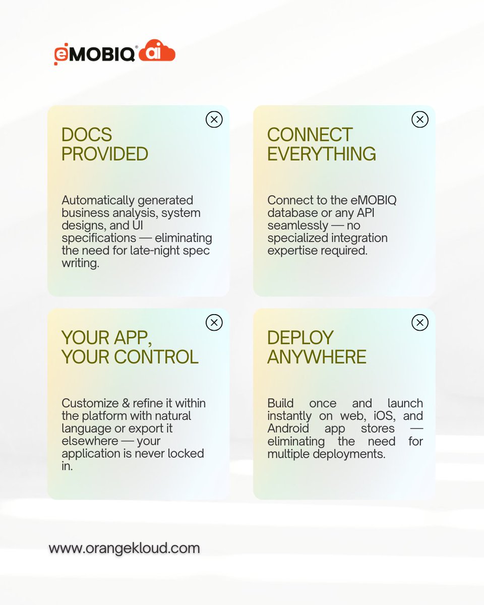 OrangekloudTech's tweet image. Use our Enterprise-trained Agentic AI to create intelligent, enterprise-grade applications, and leverage Vibe Coding to instantly turn ideas directly into clean code. Cut costs, simplify development, and deploy anywhere—all from one platform.  

#eMOBIQAI #OrangeKloud #NoCodeAI