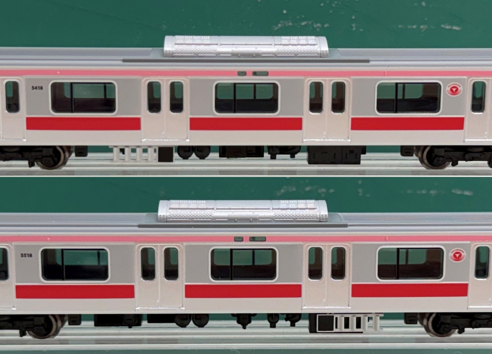 Model_Greenmax's tweet image. #グリーンマックス #東急電鉄5000系 ( #東横線 5118編成） 
ランボードの長さが異なるサハ5418と5518もしっかり作り分けています。
2022年頃までのアンテナ増設前の姿を再現しています。

↓製品の詳細はこちら↓
greenmax.co.jp/gm-product/508…