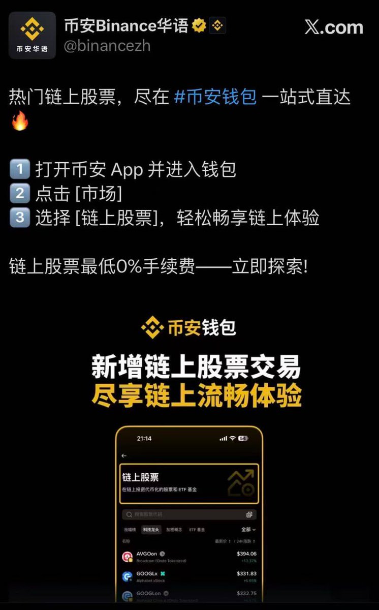 Bqlsj2023's tweet image. 币圈最近行情一般般兄弟们，接下来是美股时间！！！！

今天币安钱包也上了美股，我问了下也是xStocks做的技术支持

最近大家都在喊 RWA，但说实话，大部分项目还停在“讲故事”阶段。真正做到 能上链、能交易、有人用、有监管托管 的，其实就 xStocks

它的逻辑很简单也很硬核：…