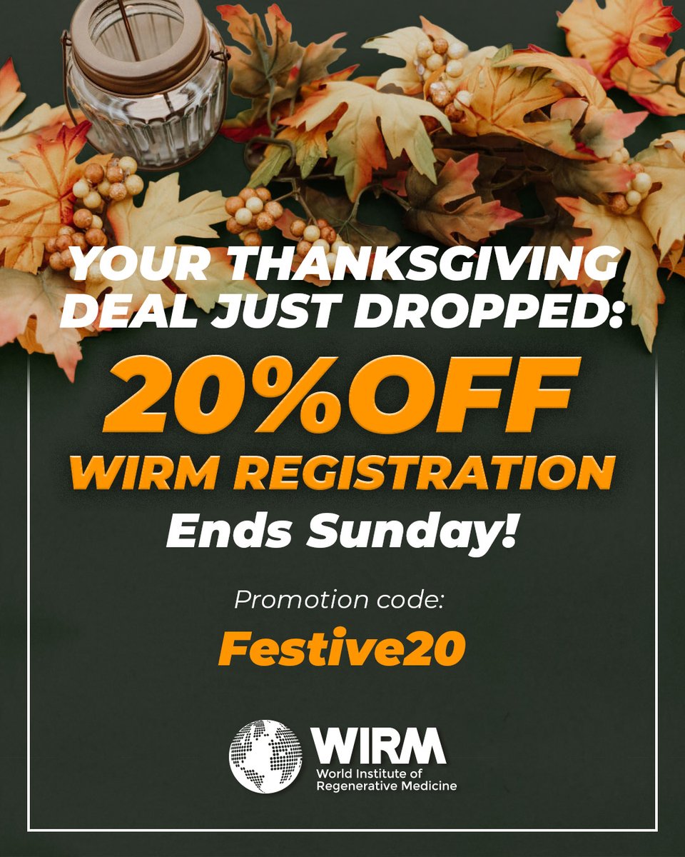 wirmglobal's tweet photo. 🦃 Thanksgiving Flash Sale!
Enjoy 20% off your registration for the WIRM World Congress!
📅 Thursday 27 November – Sunday at midnight.

Use code Festive20 at checkout.

https://t.co/mh2DD33FY4

#WIRM #WIRMCongress2026 https://t.co/NZS9OjKxB1