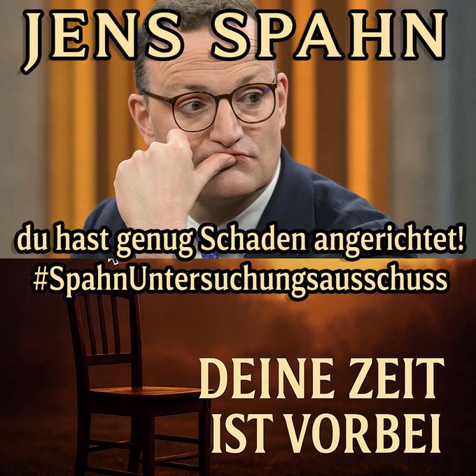 27.11.2025
Das poste ich täglich:
Warum ist <a href="/jensspahn/">Jens Spahn</a>
noch im Amt?
Wann gibt's einen #SpahnUntersuchungsausschuss und die #SpahnImmunitaetsaufhebung?
JEDEN TAG werde ich #SpahnRücktritt fordern!
Bis er weg ist.
#Spahnrauswurf jetzt!