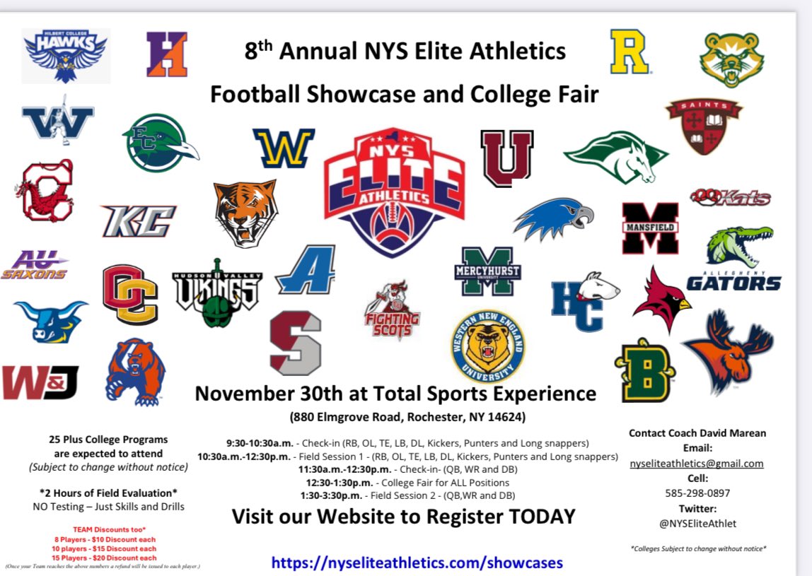 NYSEliteAthlet's tweet photo. Thank you to all our sponsors from this years 8th Annual 🏈 Showcase and College Fair. 

See the Flyer below and check out our website for more details. ⬇️⬇️⬇️ Don’t miss out. Going to be 🔥

#Football @prospectnys @VarsityMedia @Coach_Kramer15 @SteveDAnna1 @SecVFootball @MrSection6 @sectionvflagfb @Sect4Football @wny_football @WNYAthletics @NYMadeFootball @nyshsfca @PrimetimeBall_ @WNYTomPrince @PickinSplinters @jjDandC @hssportstats @SecVAthletics  @TSEBuffalo @TotalSportsExp @VSEAthletics @wolf3328 @CSAPrepstarNY @section3footbal @AdamTerry_78 @FingerLakes1