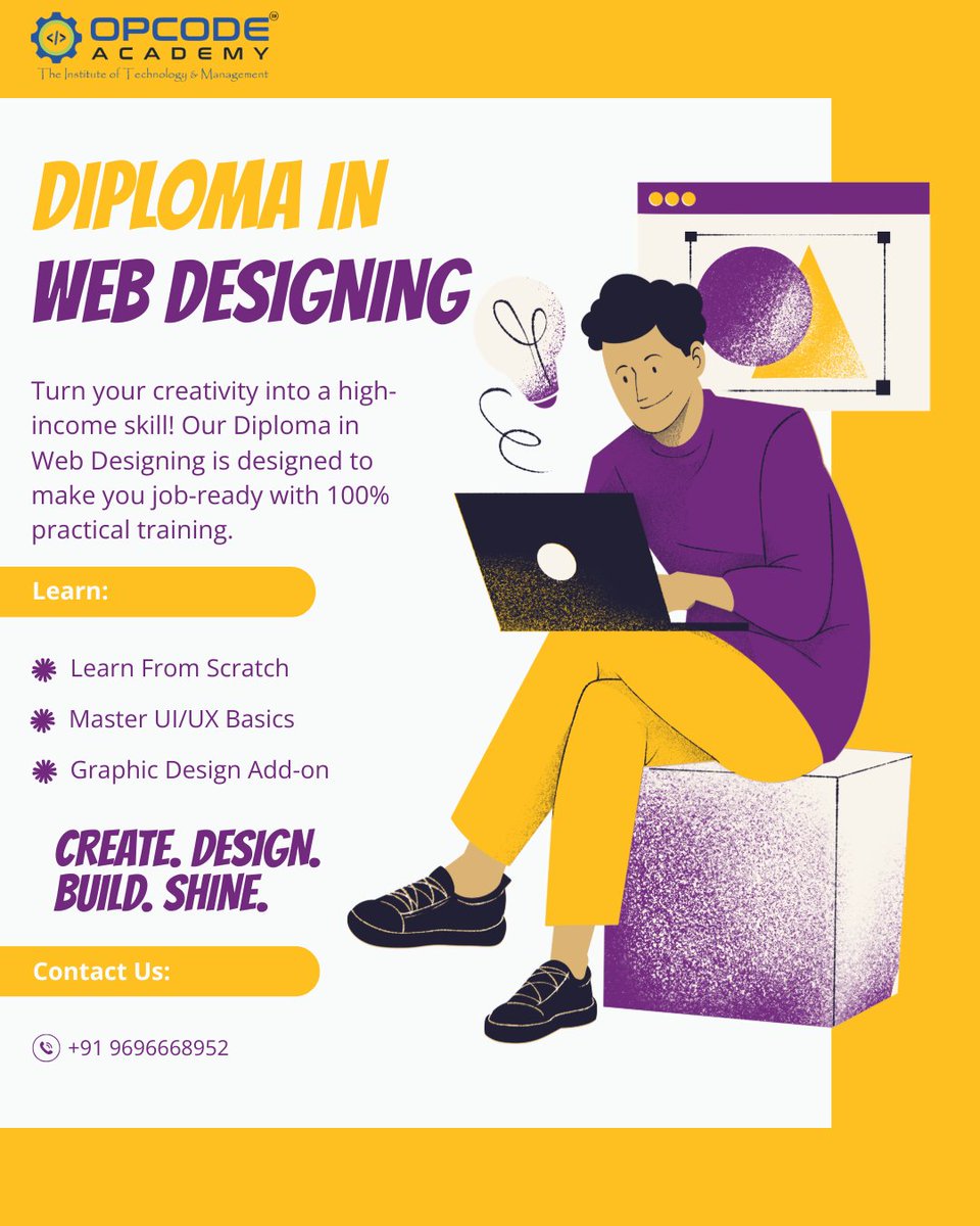 opcodeacademy's tweet image. 🎨 Course Highlight: Diploma in Web Designing 🚀

Enroll now and start your journey toward a creative tech career!

#WebDesignDiploma #WebDesignCourse #UIUXDesign #LearnWebDesign #FrontendDeveloper #HTMLCSSJS #OPCODEAcademy