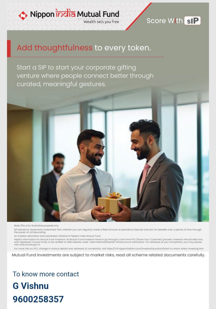 contactmesree's tweet image. Thoughtful gestures build stronger business relationships.

Planning to start a corporate gifting venture?
A disciplined SIP can help you build the capital you need—steadily and smartly.

Plan today. Grow tomorrow.

Link in bio

#india #watch #SIP #Entrepreneur
#money #idea