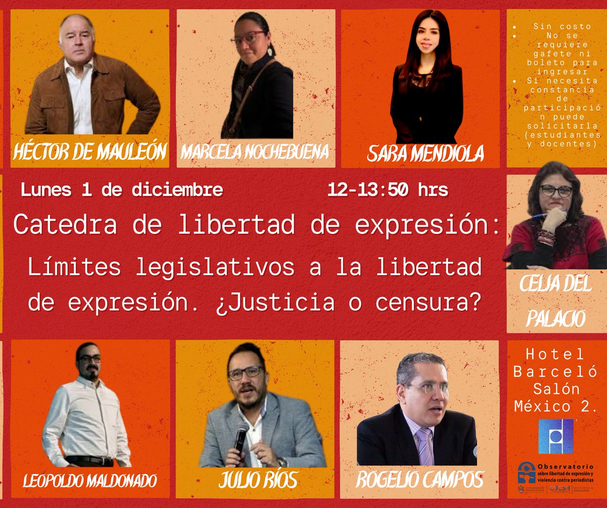 Cátedra de Libertad de Expresión este 1 de diciembre, 12–13:50 h. Debate sobre límites legislativos: ¿justicia o censura? Entrada libre en Hotel Barceló.