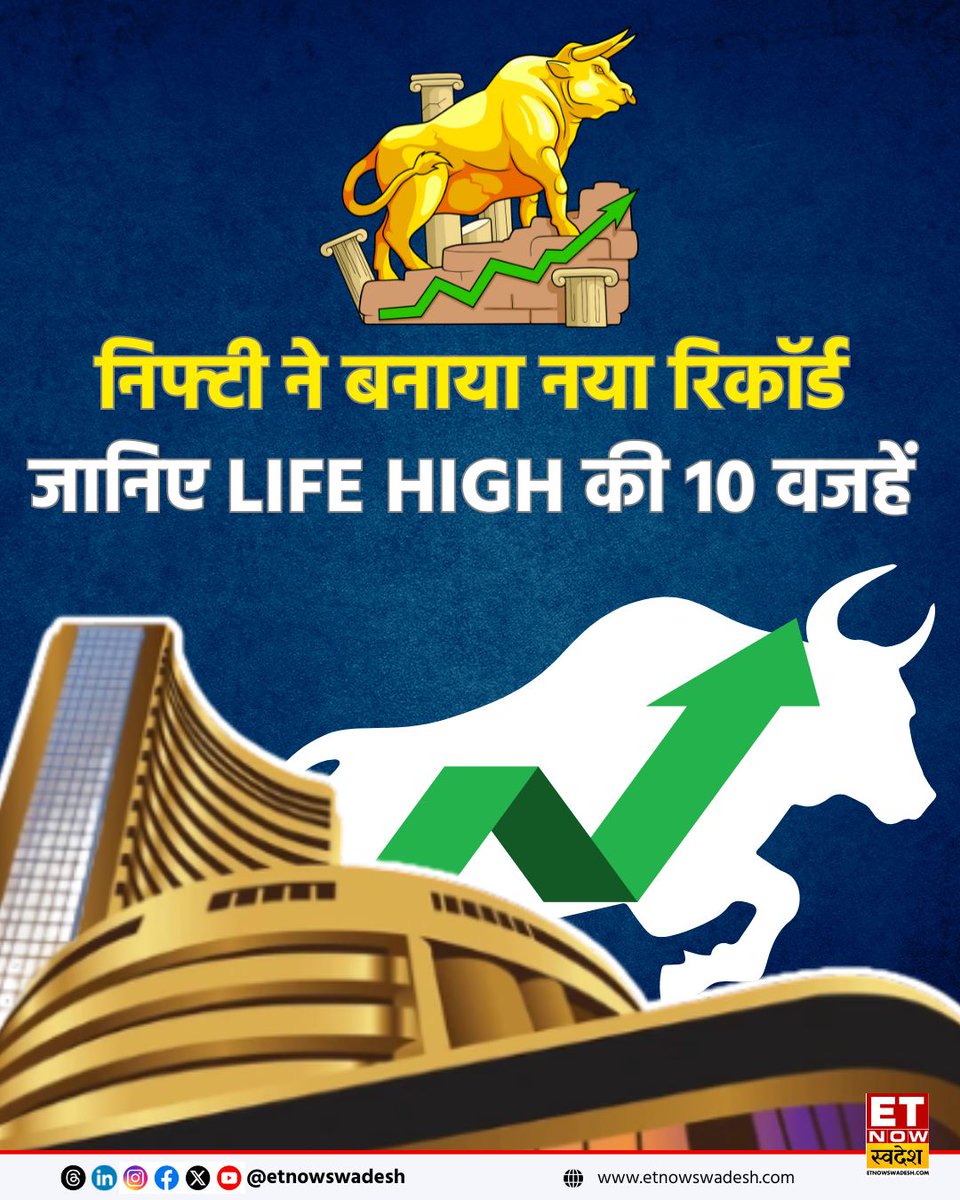 ETNowSwadesh's tweet photo. #NiftyAllTimeHigh | निफ्टी ने बनाया नया शिखर, जानिए LIFE HIGH की 10 वजहें👇
#AllTimeHigh #Nifty #Nifty50 #StockMarket #MarketAlert https://t.co/dHKSokF1HN