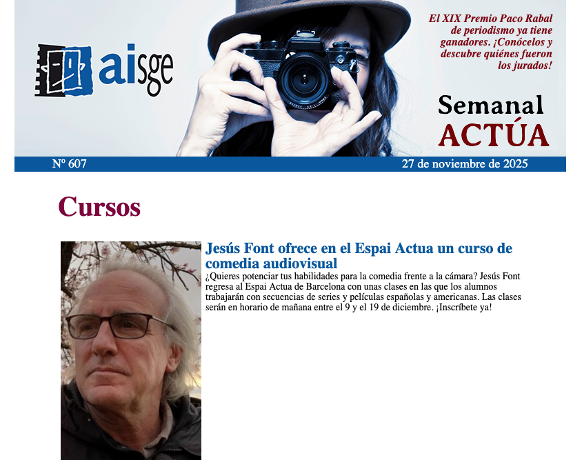 No encontrarás mejor manera de empezar un jueves que con nuestro #SemanalActúa. Un boletín exhaustivo para repasar lo que hemos hecho en #AISGE y #FundaciónAISGE estos siete días: #PremioPacoRabal, 50 años de "La trastienda", Lucía Jiménez, Ricard Reguant

aisge.es/boletines/bole…