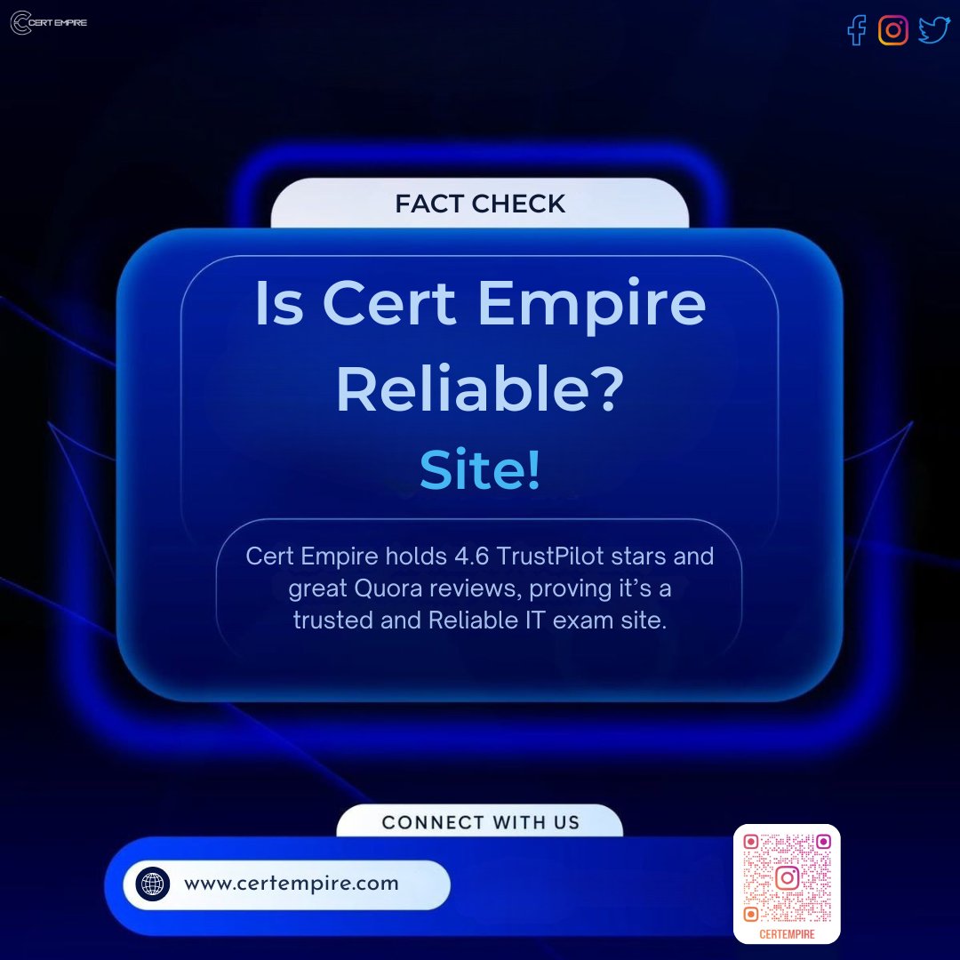 CertEmpire's tweet image. Is cert Empire is reliable?
Visit Now👉 certempire.com
#certempire #itcertification #itexams #techcareers #cloudcertification #cybersecuritycertification #studymotivation #ittraining #edtech #HealthIT #exam #dumps #microsoft #AWS #comptia #oracle #CISSP #CCNA #Google