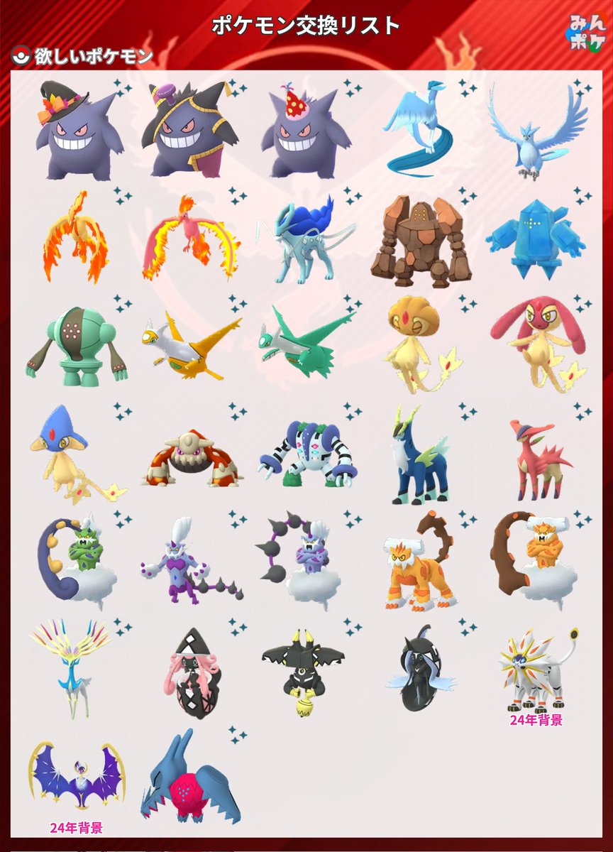 X777SG's tweet photo. ポケモンGO交換リスト
2025年11月27日-最新版

☆入れてるボール、背景の画像、覚えてる技などの質問あれば
フォローしてからDMしていただけますと幸いです！
※リプライだと気付かない場合があります。

☆条件によってはすご技やキラチャームこちらで使用出来ます。
☆東京近郊での交換予定です。 https://t.co/zwy3y0fhB8