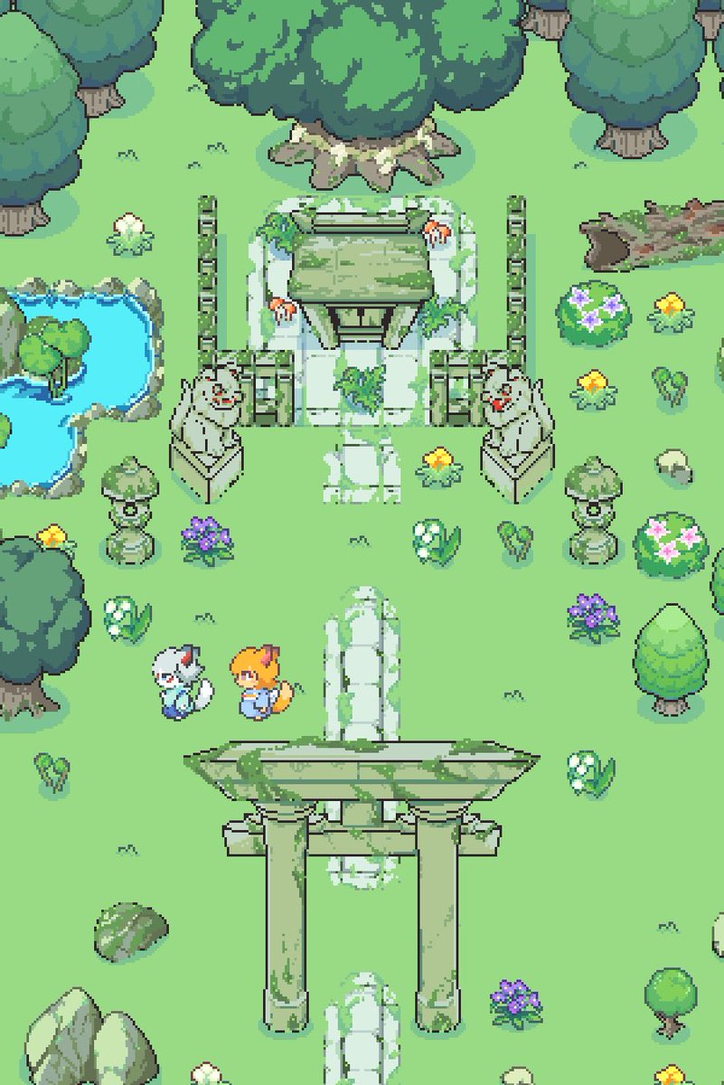 Kyukei_99's tweet image. OCの狐ちゃんと過去に作った神社アセットのスクショ

#pixelart #ドット絵
#Assets  #ocart