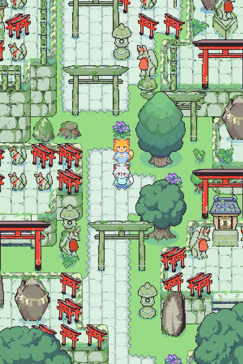 Kyukei_99's tweet image. OCの狐ちゃんと過去に作った神社アセットのスクショ

#pixelart #ドット絵
#Assets  #ocart