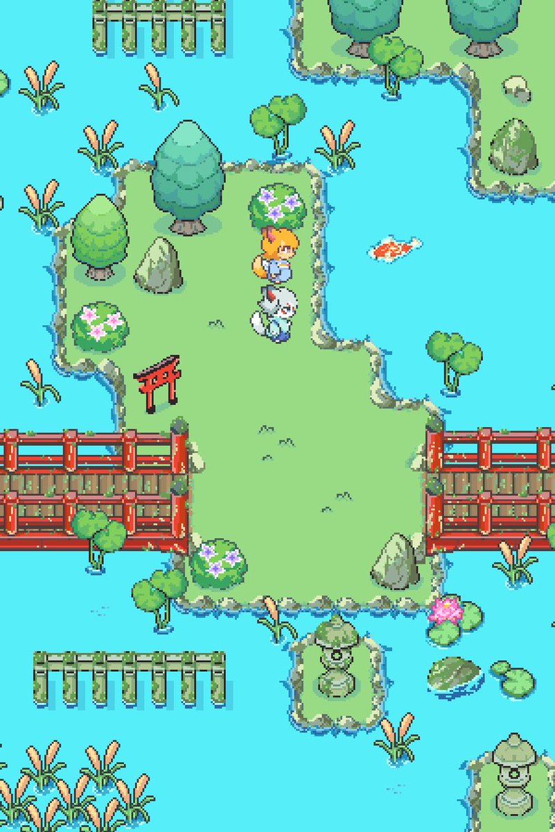 Kyukei_99's tweet image. OCの狐ちゃんと過去に作った神社アセットのスクショ

#pixelart #ドット絵
#Assets  #ocart