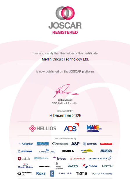 MerlinPCB's tweet image. Merlin Circuit Technology is proud to maintain JOSCAR registration! This accreditation reinforces our commitment to quality and compliance for the defence, aerospace &amp;amp; security sectors.