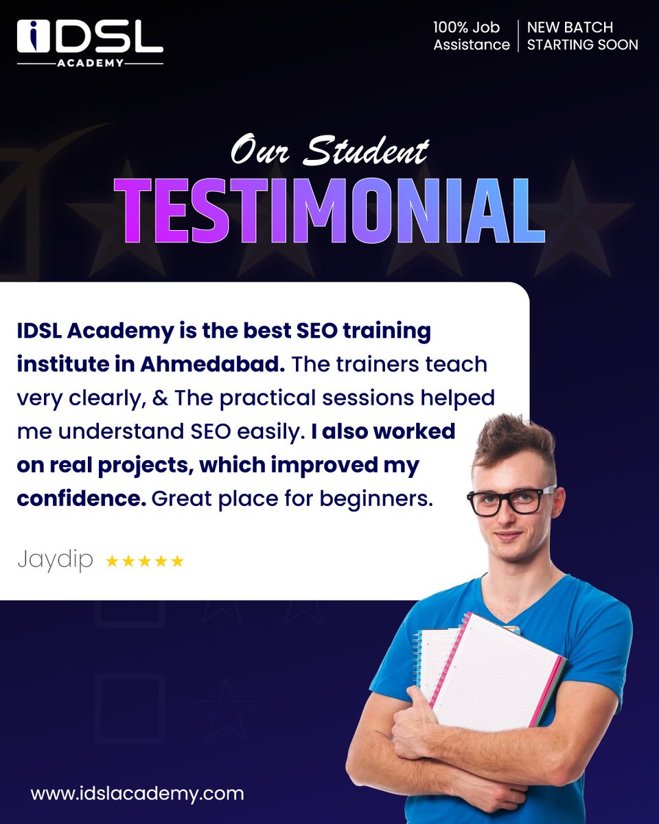 idslacademy's tweet image. Jaydip’s words remind us that the right training can change the way you see your career.
📞 +91 6352346096
🌐 idslacademy.com/best-seo-train…

#IDSLAcademy #StudentTestimonial #SEOCourse #SEOTraining #DigitalMarketingTraining #LearnSEO #AhmedabadEducation #SkillDevelopment #Ahmedabad