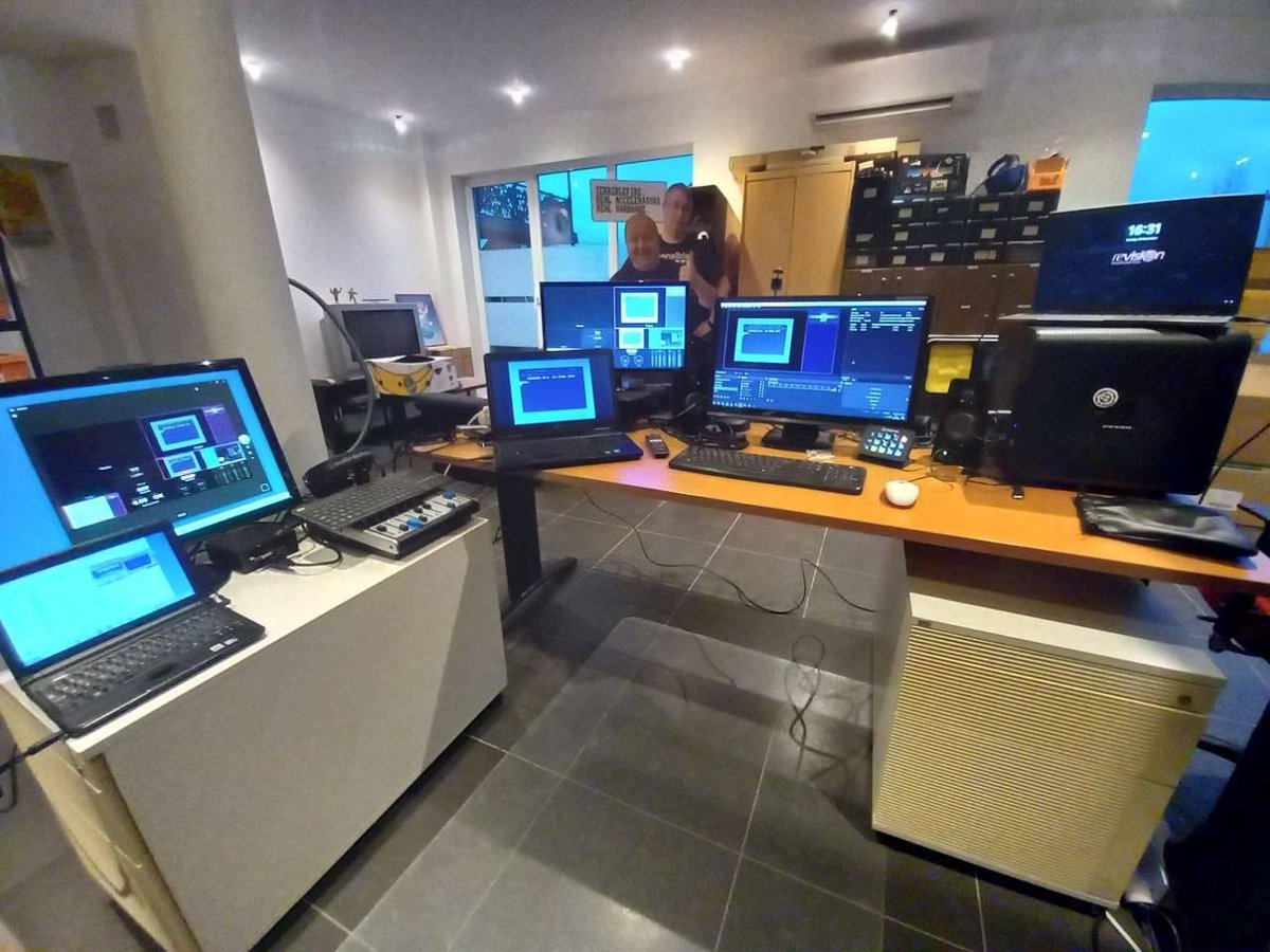 This Saturday! Transmission64 - the ultimative c64 online demoparty #live on Twitch (16:00 CET, Nov 29th, 2025, watch here: t64.to/watch ). Enjoy this exclusive behind-the-scenes shot of the Transmission64 Streaming HQ making it all possible! #c64 #demoscene #demoparty