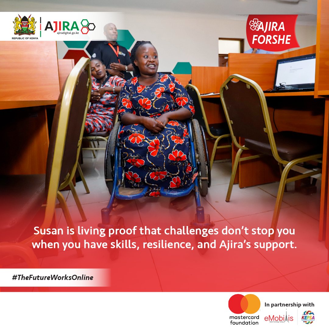 eMobilisXAjira_'s tweet image. Susan didn’t let her condition define her;  she used digital skills to rewrite her story.​
 Read her inspiring journey: ajiradigital.go.ke/?utm_source=tw…​

#AjiraForShe