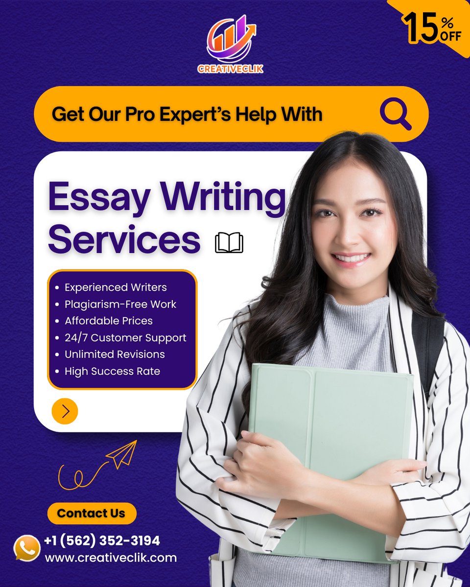 Writinghelpp's tweet image. Get High-Quality Essay Writing Services! ✨

📞 Contact us:
🟢 📱 wa.me/15623523194
📧 info@creativeclik.com

🌐 creativeclik.com

#StudentSuccess #FastDelivery #GetHelpNow