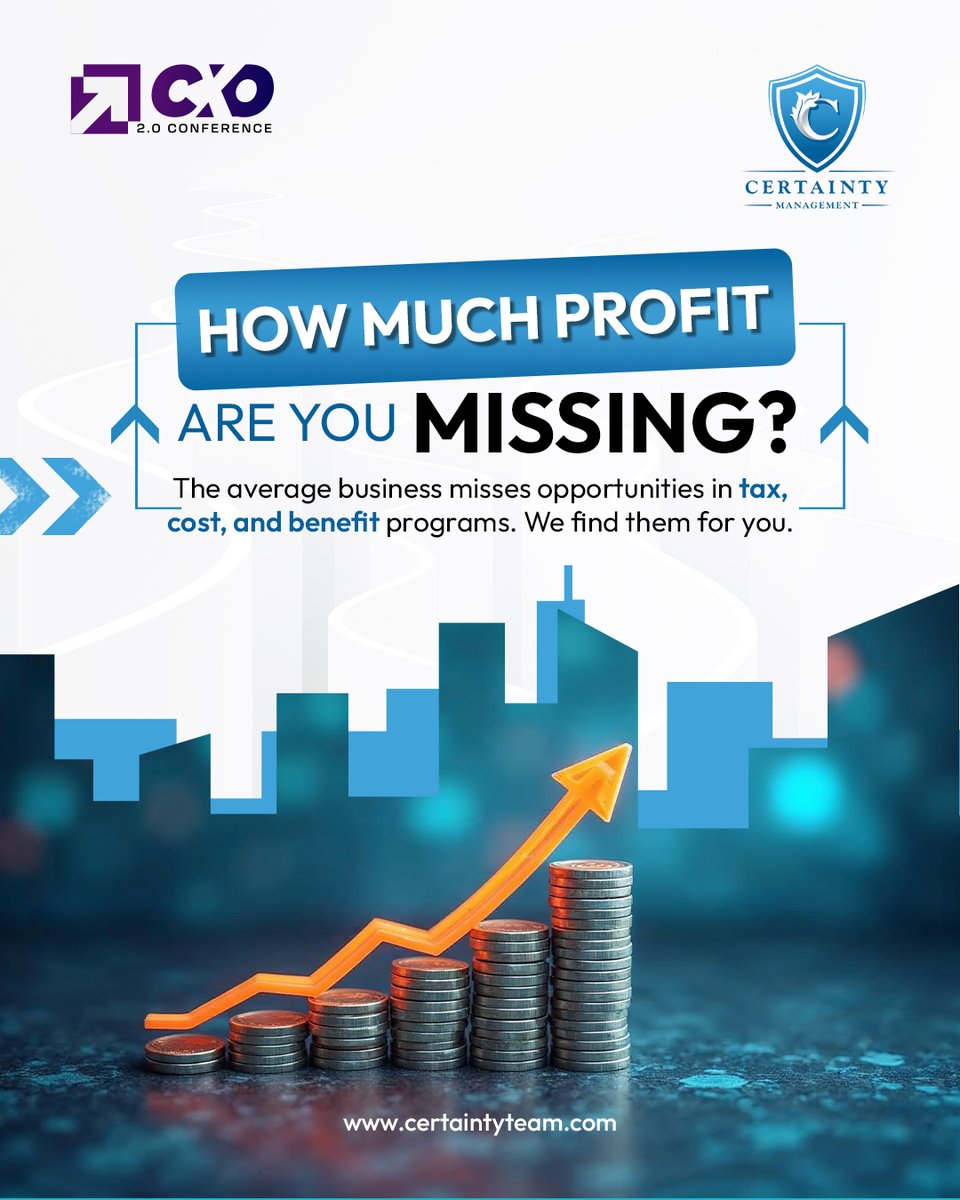 cxo2conf's tweet image. HOW MUCH PROFIT ARE YOU MISSING? 💰

Certainty Management uses decades of financial expertise to seamlessly identify and recover your missing opportunities. Efficiency made easy.

Connect with them live in Dubai at CXO 2.0 Conference!

#ProfitMaximization #CXO2Conf #Efficiency