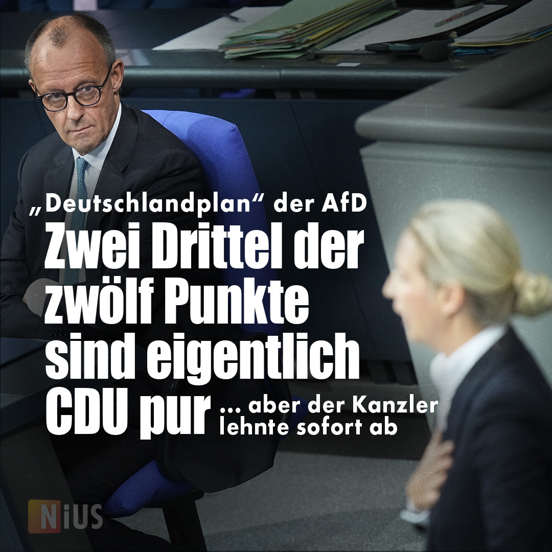 julius__boehm's tweet image. Habe mit den „12-Punkte-Plan“ der #AfD sowie aktuelle bzw. Wahlkampf-Forderungen &amp;amp; -Aussagen von #CDU &amp;amp; #CSU mal angeschaut &amp;amp; nach Überschneidungen geschaut - und was soll ich sagen ... aber lest selbst. #NIUS nius.de/analyse/news/d…