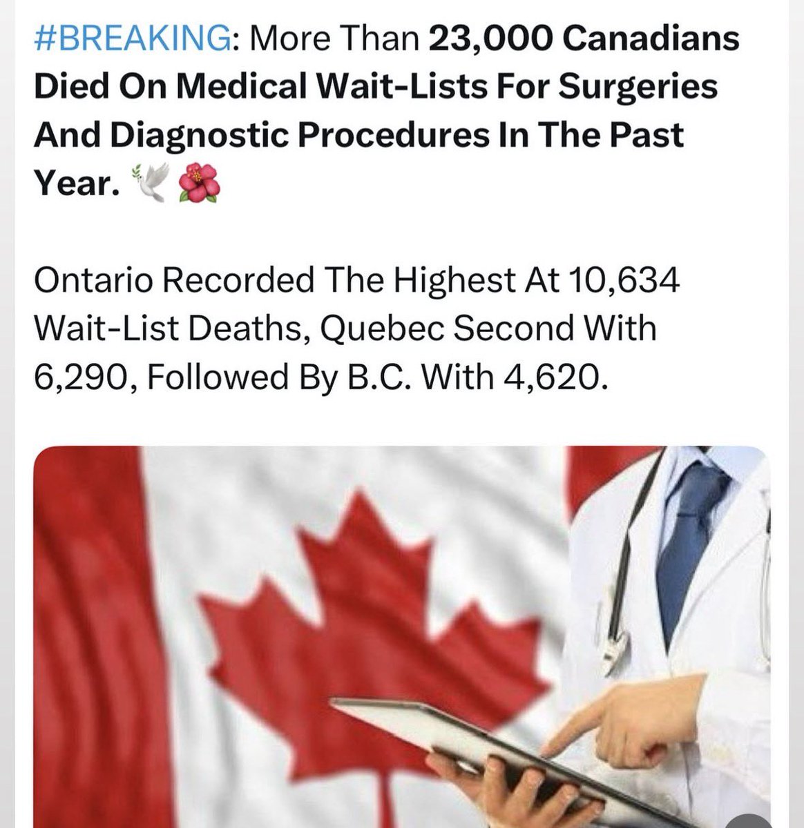 4Ford20's tweet photo. @raghu_venugopal People died waiting for heart surgery, cancer treatment, joint replacements, and diagnostic scans some for months or years.Canada spent a record $244 billion on healthcare, among the highest per person worldwide, deadly wait times continue because of poor management not lack of $ https://t.co/A6wS2Mi2xl