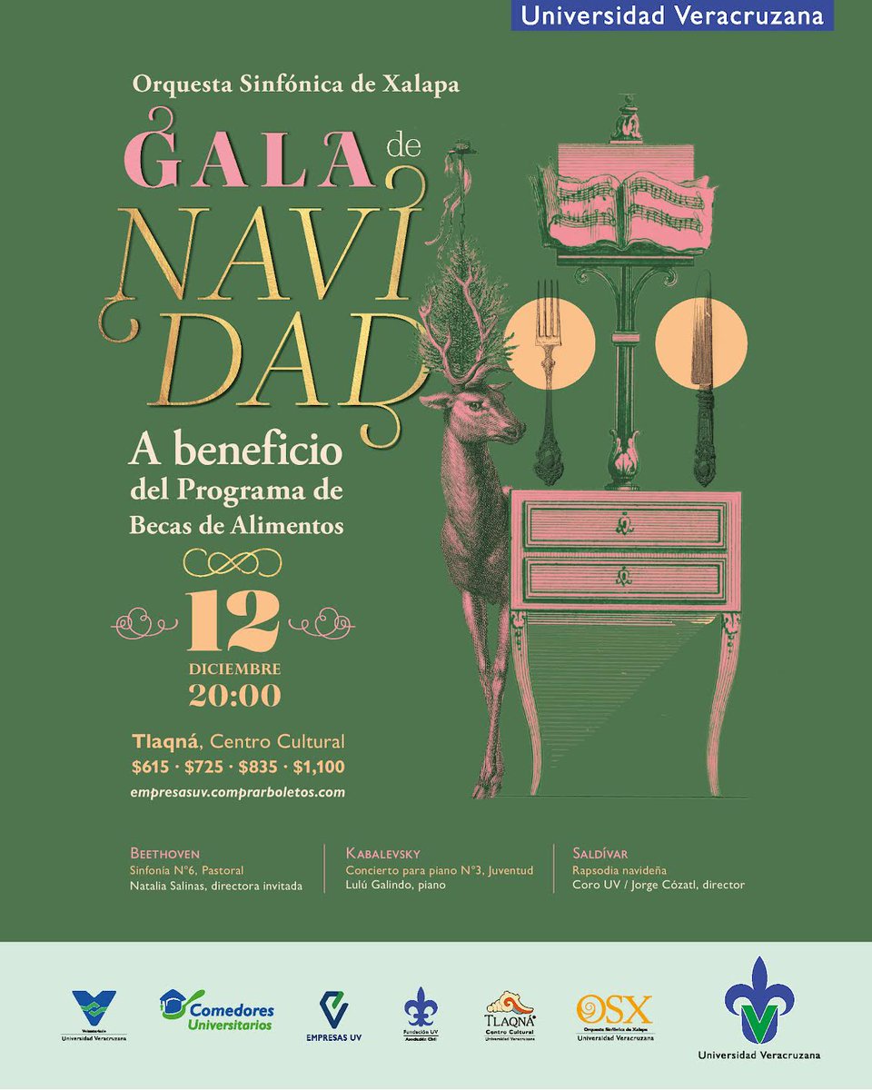 ✨¡Final de temporada OSX 2025!

🎅🏻Gala de Navidad: A beneficio del Programa de Becas de Alimentos🎁

🎼BEETHOVEN: Sinfonía n.° 6, "Pastoral" - KABALEVSKY: Concierto para piano n.° 3, "Juventud" - SALDÍVAR: "Rapsodia Navideña"🎼

 🎹Lulú Galindo, piano
 🎙️Coro UV/Jorge Cózatl,