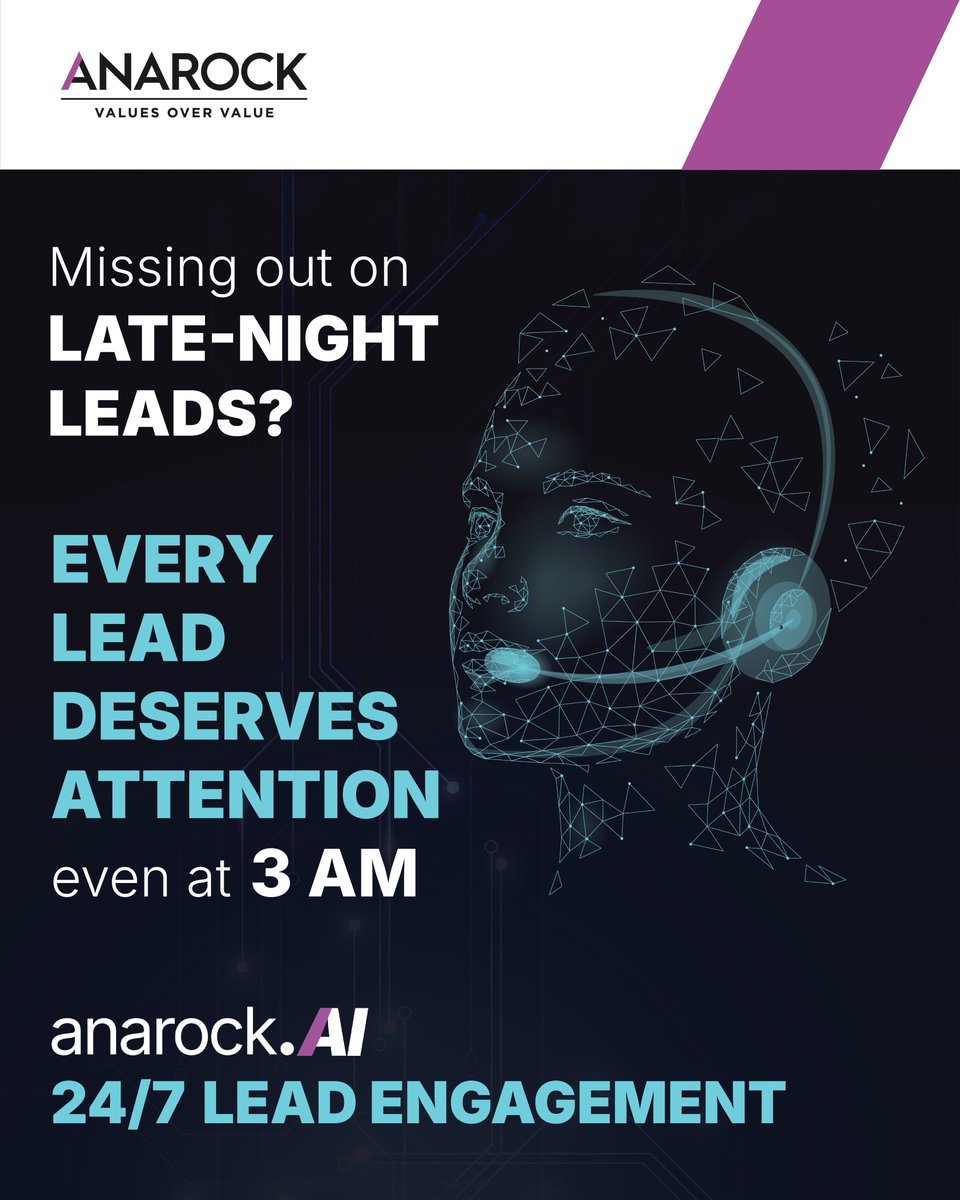 ANAROCK's tweet image. Real estate decisions don’t follow business hours.
That’s why ANAROCK.AI ensures every enquiry gets instant attention — anytime, every time.
24/7 lead engagement. Zero missed opportunities.
#Anarock #AnarockAi #PropTech #RealEstate #Innovation