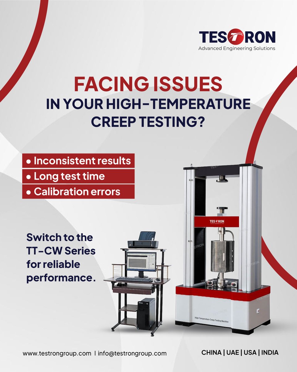 Testrongroup's tweet image. Extreme Heat. Extreme Stress. Extreme Accuracy - High Temperature Creep Testing Machine

𝗙𝗼𝗿 𝗺𝗼𝗿𝗲 𝗶𝗻𝗳𝗼𝗿𝗺𝗮𝘁𝗶𝗼𝗻:
Email: info@testrongroup.com
Product: testrongroup.com/product/tt-cw-…
Website: testrongroup.com

#TestronGroup #metalTesting #creepTestingMachine