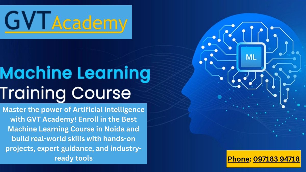 GVTAcademy's tweet photo. https://t.co/Km3C6grSO3
#MachineLearning #ArtificialIntelligence #DataScience #PythonProgramming #DeepLearning #CareerInML #FutureWithAI #AICareer #BestMachineLearningCourseInNoida #MLWithPython #DataAnalytics #NeuralNetworks #SupervisedLearning  #LearnWithGVT #GVTAcademyNoida https://t.co/AH7g14IjbZ