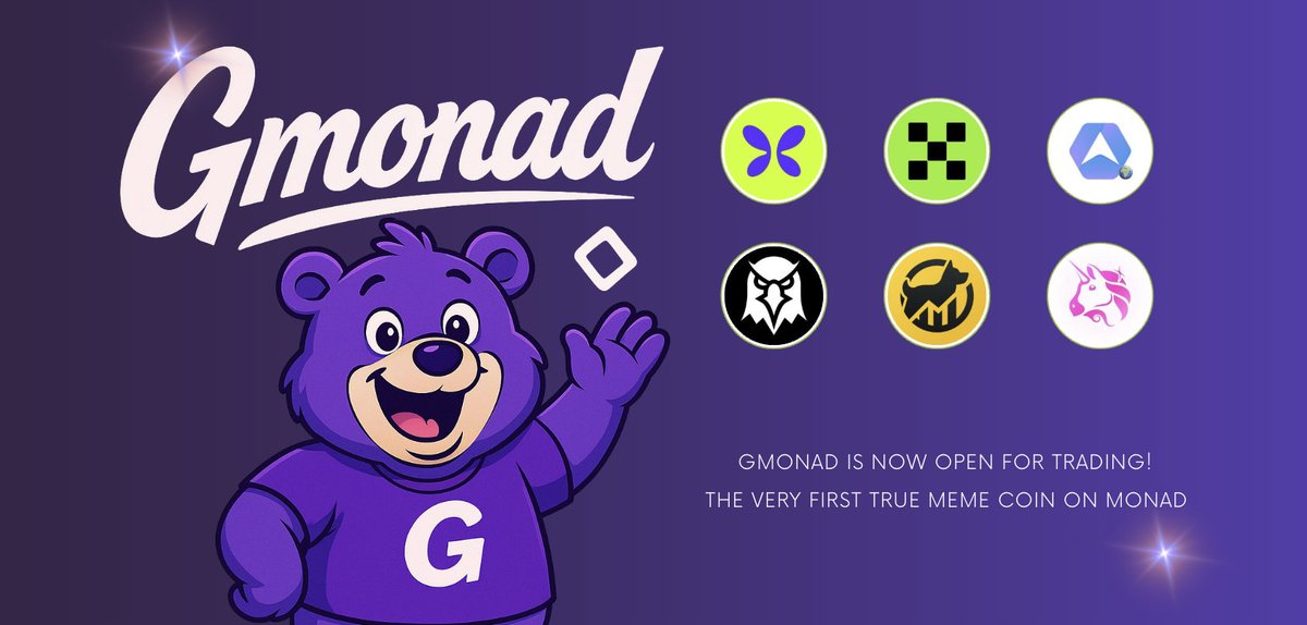 Gmonadweb's tweet image. Guys, in addition to the previous #trading platforms, you can still trade $GMONAD on the following platforms!

$GMONAD — The very first true Meme Coin on #Monad 🟣