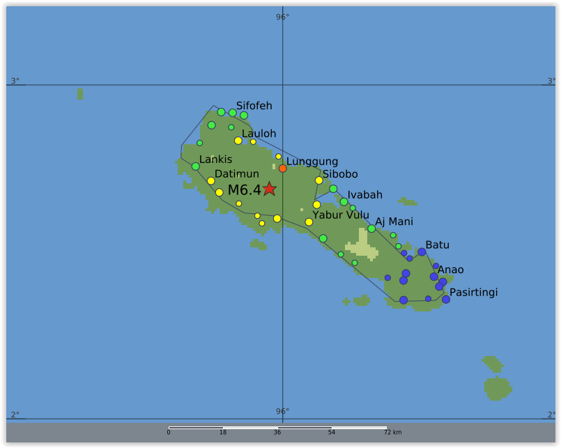 QLARM's tweet image. EARTHQUAKE M6.4. Origin Time: 2025-11-27 04:56:25 UTC, Off west coast of northern Sumatera, Indonesia (2.69 ; 95.9599), Depth: 10.0 km, (source(s): GFZ, USGS). Estimated fatalities: 20 to 300, injured: 90 to 820