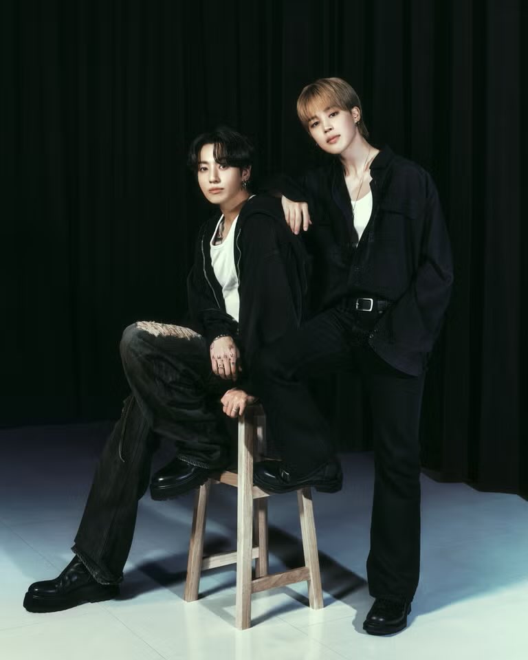TheePopCore's tweet image. Jungkook and Jimin are serving a level of handsome and perfection so unreal for ELLE Japan, it’s as if the universe used them to fix its symmetry.