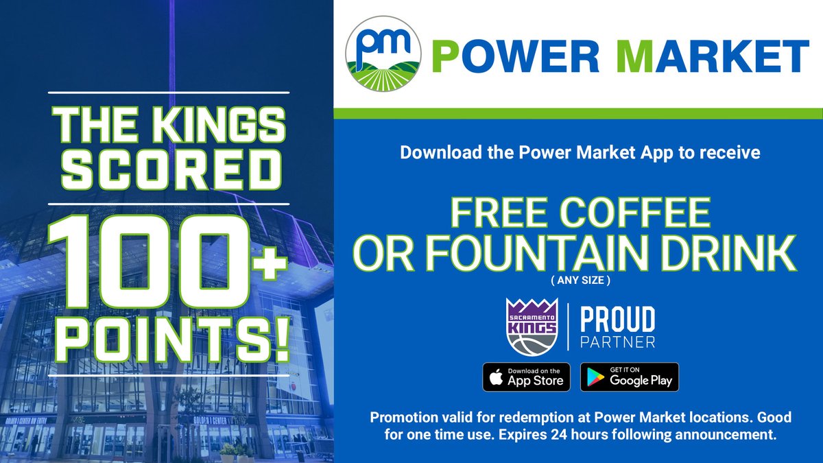 The Kings scored 100+ points 🏀 Power up at your local Power Market to receive this special offer
@MYPMSTORE |