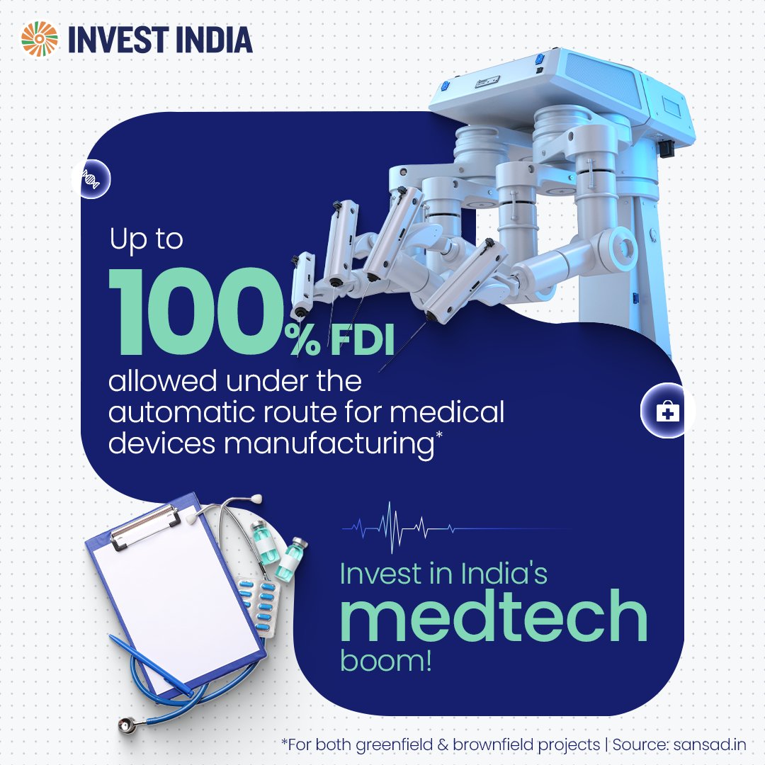 investindia's tweet image. With innovation at its core and demand on the rise, #NewIndia’s medical devices industry is projected to reach $30 Billion by 2030, creating new opportunities for global manufacturers. 

Learn more: tinyurl.com/II-Healthcare

#InvestInIndia #medtech @makeinindia