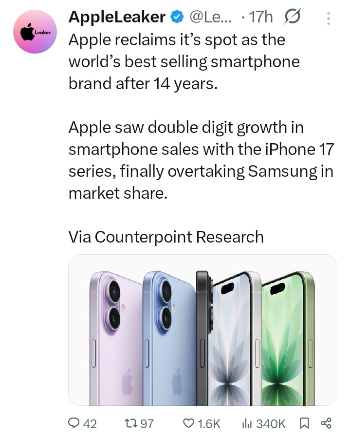 Tech_Marcell's tweet image. Did you think Apple would ever be able to beat Samsung in sales (quantity)?