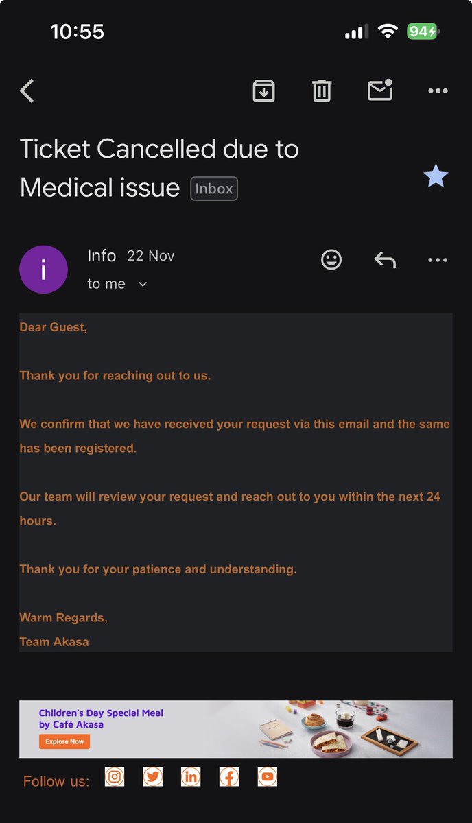 manashdeka_'s tweet photo. @AkasaAir i had canceled ticket due to medical issue after being advised by your customer care to cancel and full refund will initiated after verification. It’s been 5days, till now no updates. Also i have not received the cancellation amount.
@AkasaAir look into this issue. https://t.co/t881fXTz0H