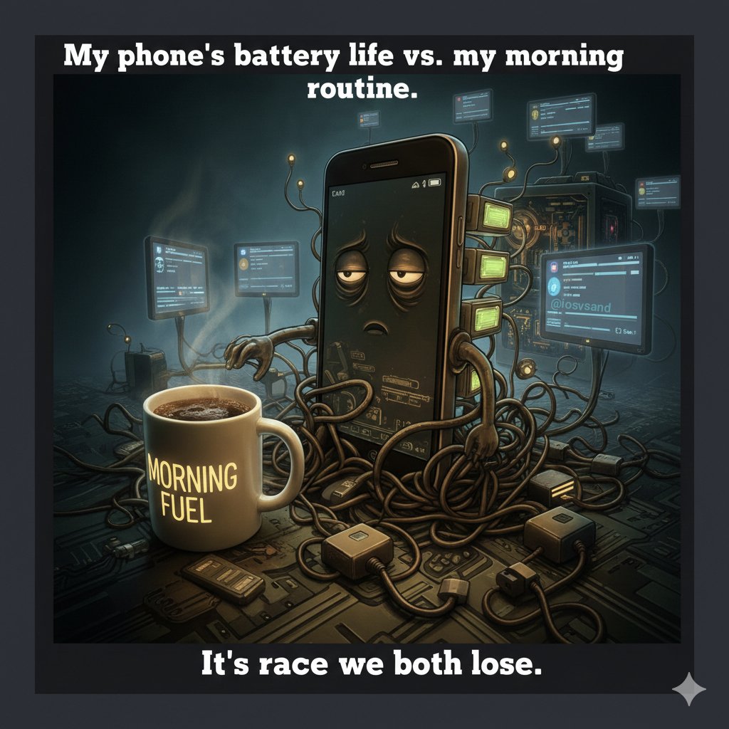 iosvsand's tweet image. My phone&apos;s battery and I every morning: a race against time, fueled by coffee and desperation. ☕🔋😂 Who else relates? #MorningStruggles #PhoneBattery   #CoffeeLover