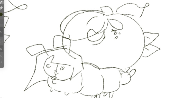 PhuonganhN33944's tweet image. This version, her name will be Apply or appiely, she sleeps a lot during the journey, ena will carry her on the back (not very reasonable because she is bigger than warmei (Ena) but I think this worm is very strong)