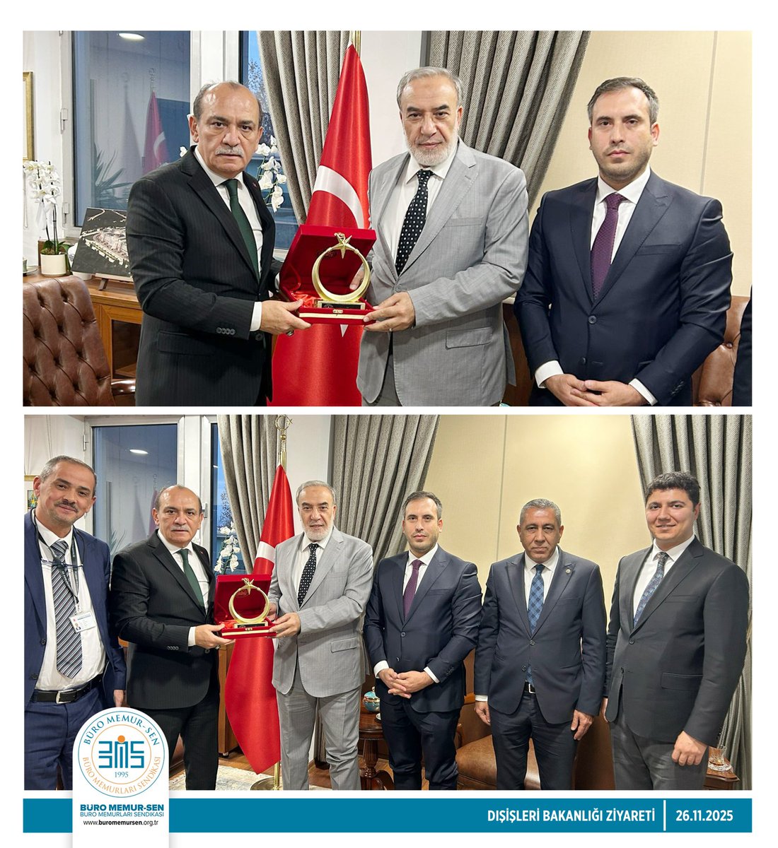 DIŞİŞLERİ BAKANLIĞI'NA ZİYARET 📍

Genel Başkanımız Yusuf Yazgan, Genel Başkan Yardımcımız Hüseyin Yüksel, Ankara 7 No'lu Şube Başkan Vekilimiz Abdurrahman Türkyılmaz, İşyeri Temcilcilerimiz Tarık Cantürk ve Bekir Pehlivan ile birlikte Dışişleri Bakanlığı Bakan Yardımcısı Sayın