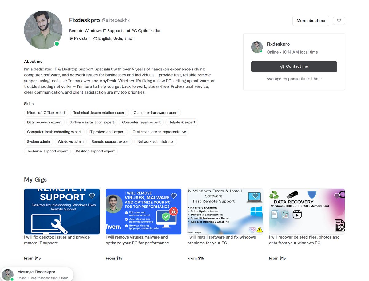 Mudassir1096's tweet image. Just updated my Fiverr profile with a new Windows data recovery gig. If you’ve lost files, photos or documents, I can help bring them back safely.
#DataRecovery #Windows #TechSupport #RemoteFix #FiverrGig #PCHelp #FileRecovery #TechServices