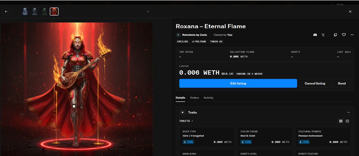 zeuxis68's tweet photo. Morning Retrobots squad! ☕⚡️
Meet Roxana – Eternal Flame! Epic rarity igniting forgotten eras
Giveaway LIVE – 2 FREE NFTs
Reply "Roxana!" + follow @Mohsen_ch_6876 + RT + tag 2
Floor 0.005 WETH
https://t.co/mO2PnpNdvk
https://t.co/t9CubnD3Dt
#Retrobots #NFTGiveaway #PolygonNFT https://t.co/rsd0ySjbR0