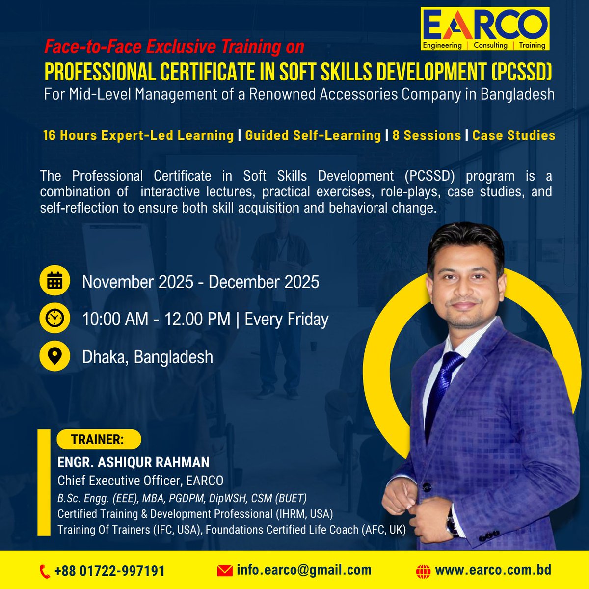 earcobd's tweet photo. 🎓 𝐏𝐫𝐨𝐟𝐞𝐬𝐬𝐢𝐨𝐧𝐚𝐥 𝐂𝐞𝐫𝐭𝐢𝐟𝐢𝐜𝐚𝐭𝐞 𝐢𝐧 𝐒𝐨𝐟𝐭 𝐒𝐤𝐢𝐥𝐥𝐬 𝐃𝐞𝐯𝐞𝐥𝐨𝐩𝐦𝐞𝐧𝐭 (𝐏𝐂𝐒𝐒𝐃).

[For Mid-Level Management of a Renowned Accessories Company in Bangladesh] https://t.co/uGTjB8kQJd