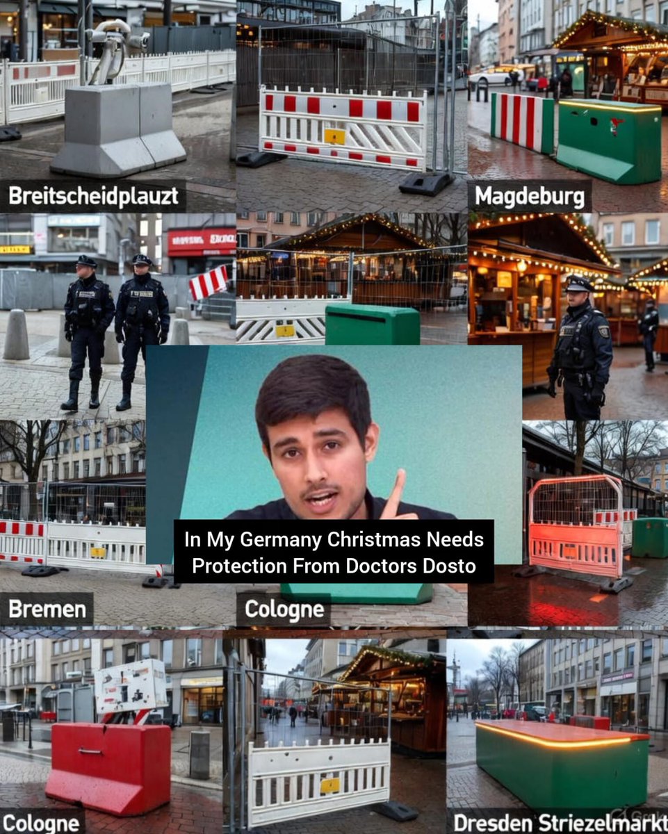 total_woke_'s tweet image. In Dhruv Rathee&apos;s fatherland Germany, Christians are scared of visiting Christmas markets and police have set up barricades. What are they afraid of? Jains? I hope Rathee makes a video...