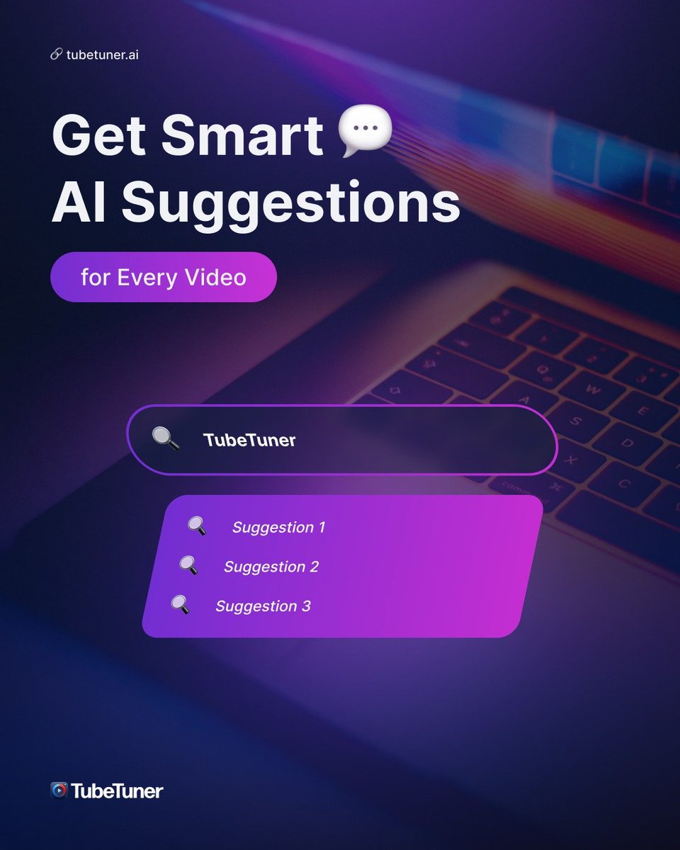 tube_tuner's tweet image. 🤖 Get smart AI suggestions for every video.

TubeTuner analyzes your niche to recommend titles, descriptions, tags &amp;amp; content ideas—so you reach more viewers with less effort.

👉 Try it: tubetuner.ai

#TubeTuner #AIForCreators #YouTubeGrowth #YouTuber #YouTubers