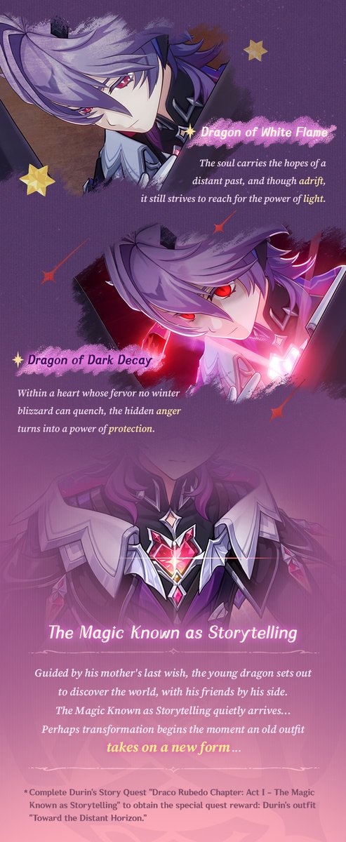 Character Introduction — "The Undying Fire" Durin
#GenshinLunaIII #GenshinImpact #Durin 

"Thump... thump... thump..."
The ceaseless drumming in his chest reminds Durin thus: "You carry the hopes of a distant past. Your soul is resplendent and nascent, and within you burns a