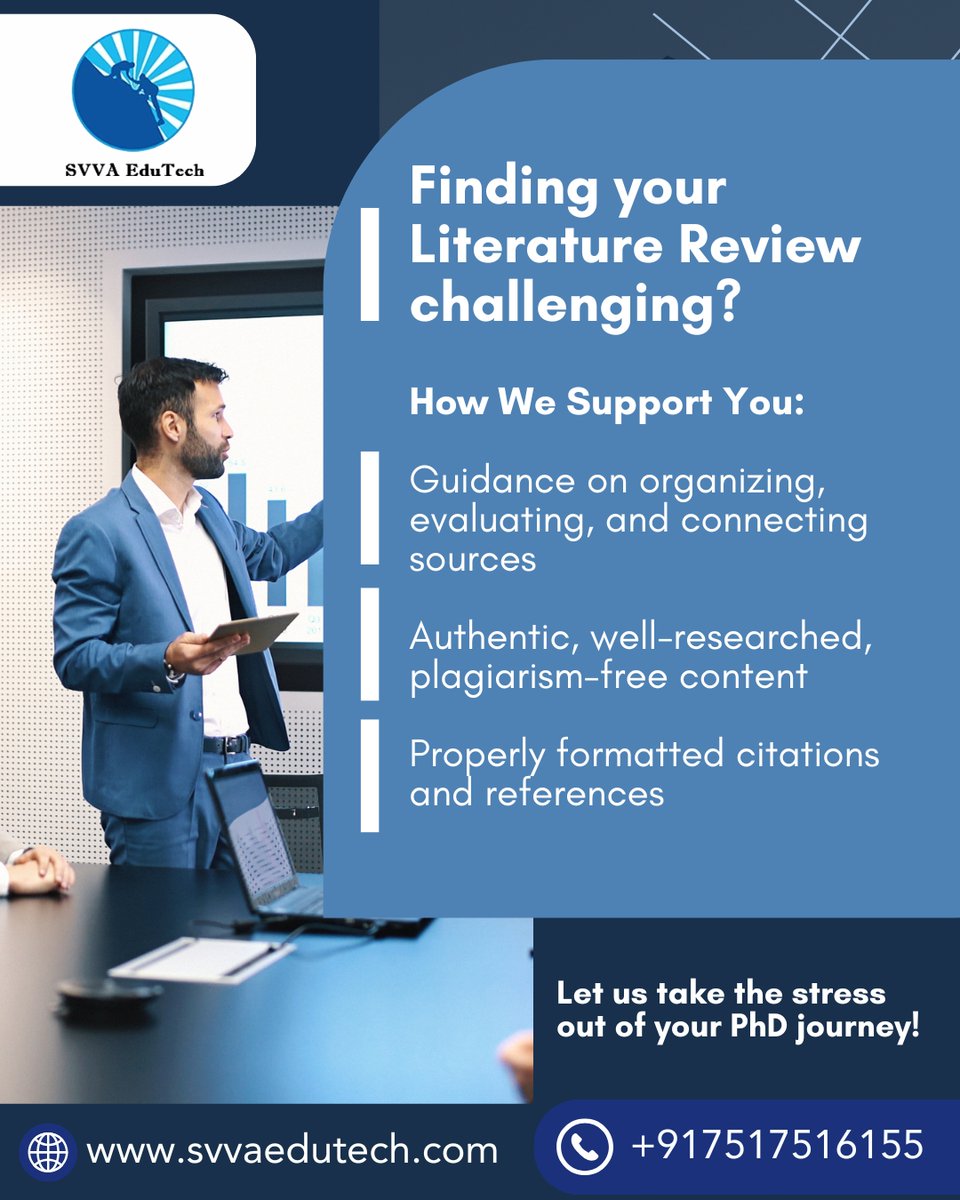 svvaedutech's tweet image. Finding your Literature Review challenging?

Guidance on organizing, evaluating, and connecting sources
Authentic, well-researched, plagiarism-free content
Properly formatted citations and references

svvaedutech.com
+917517516155

#ThesisSupport #LiteratureReviewHelp