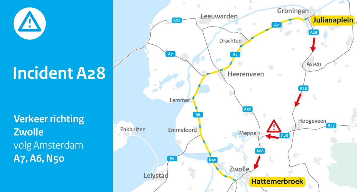 Ongeval met vrachtwagens op A28 richting Zwolle