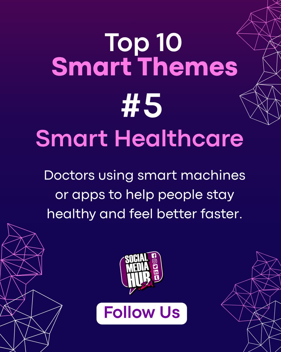 smhza's tweet image. Top 10 Smart Themes Number 5: Smart Healthcare 🩺✨

Healthcare is getting smarter and faster. 

From doctors using smart machines to apps that track your health in real time, technology is helping people stay healthier, get diagnosed sooner, and feel better quicker. 

It’s a new…